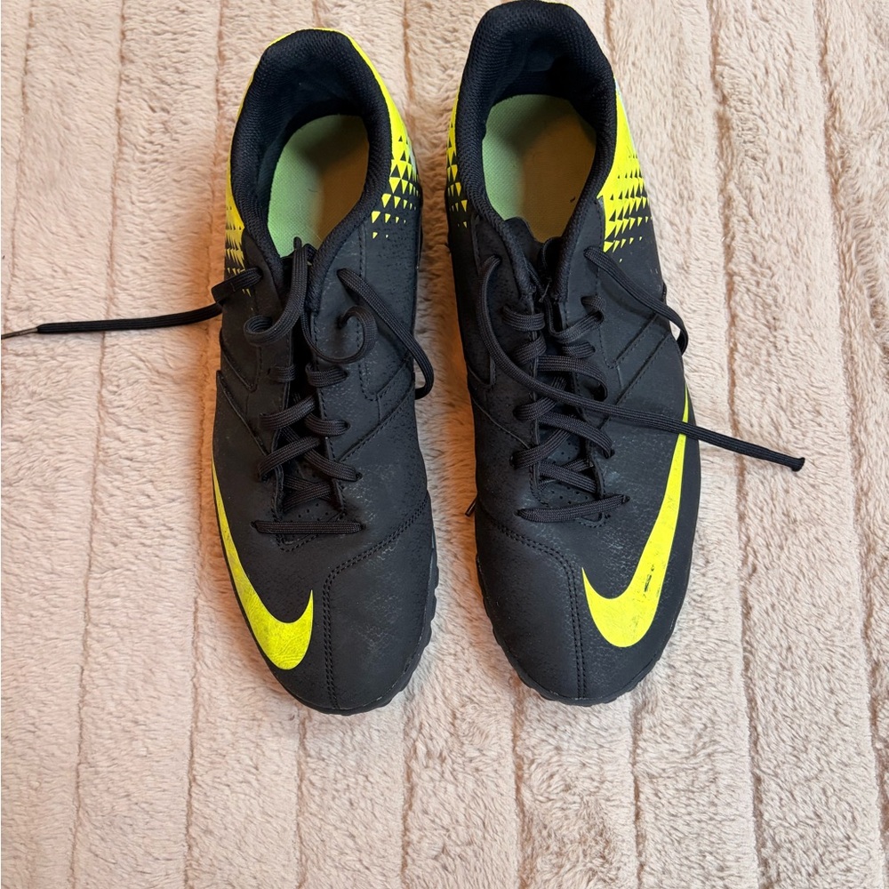 Nike Black and Neon Yellow turf soccer shoes